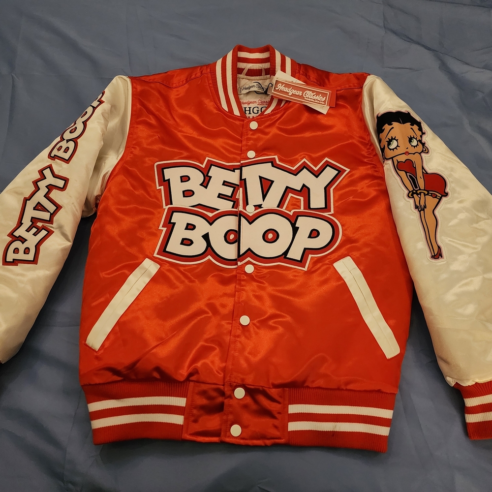 HEADWEAR CLASSICS BETTY BOOP SATIN JACKET ORANGE/WHITE SIZE SMALL NEW!!!